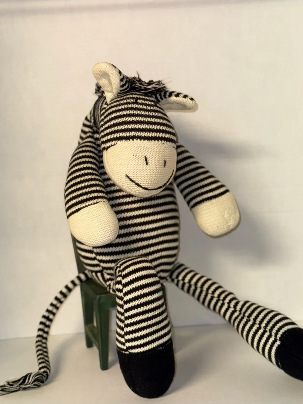 Pier 1 Black and Cream Striped Knit Zebra Plush 20 in